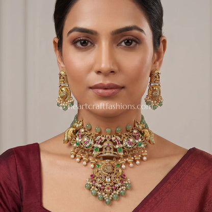 Heritage Temple Watermelon Stone Antique Gold Choker Set