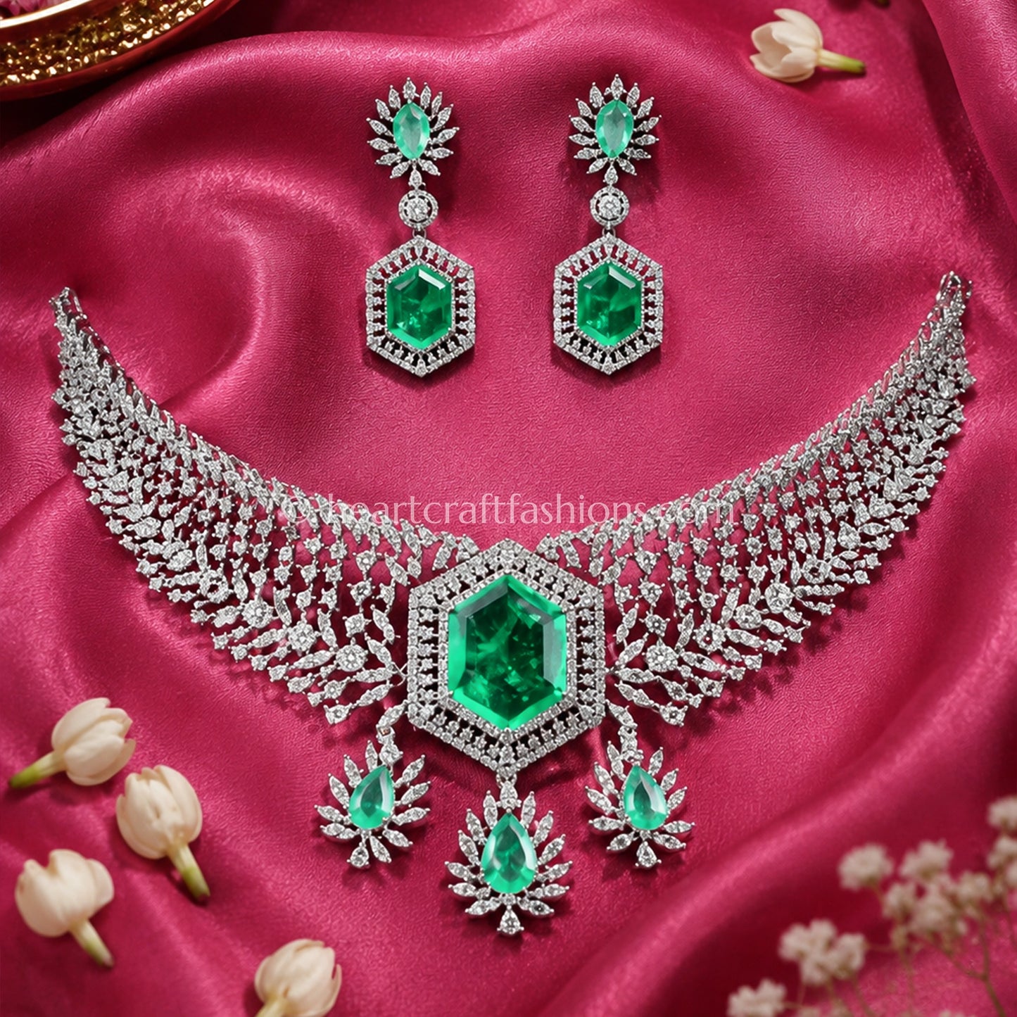 Hexagonal Emerald Royal Zircon Choker Set