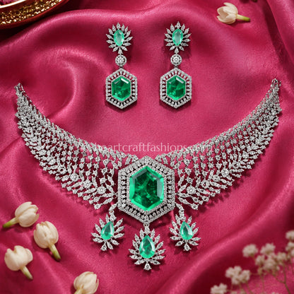 Hexagonal Emerald Royal Zircon Choker Set
