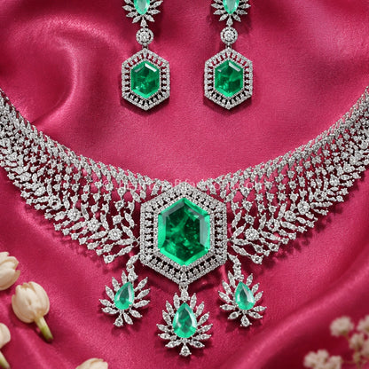 Hexagonal Emerald Royal Zircon Choker Set
