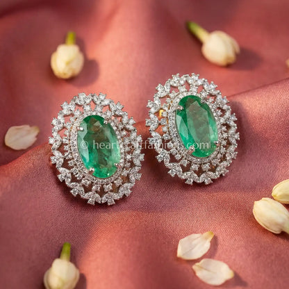 Ira Zircon Halo Stud Earrings – Mint Green