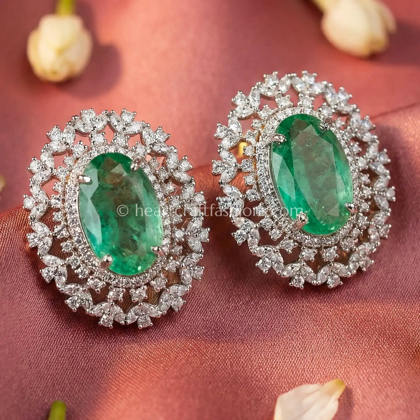 Zircon Halo Stud Earrings – Mint Green