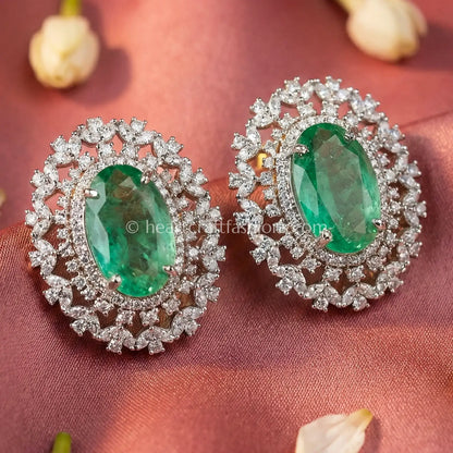 Zircon Halo Stud Earrings – Mint Green
