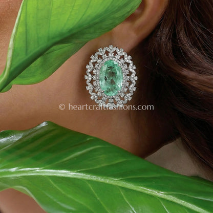 Zircon Halo Stud Earrings – Mint Green