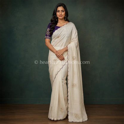 Ivory Grace Organza Kolkata Handwork Saree