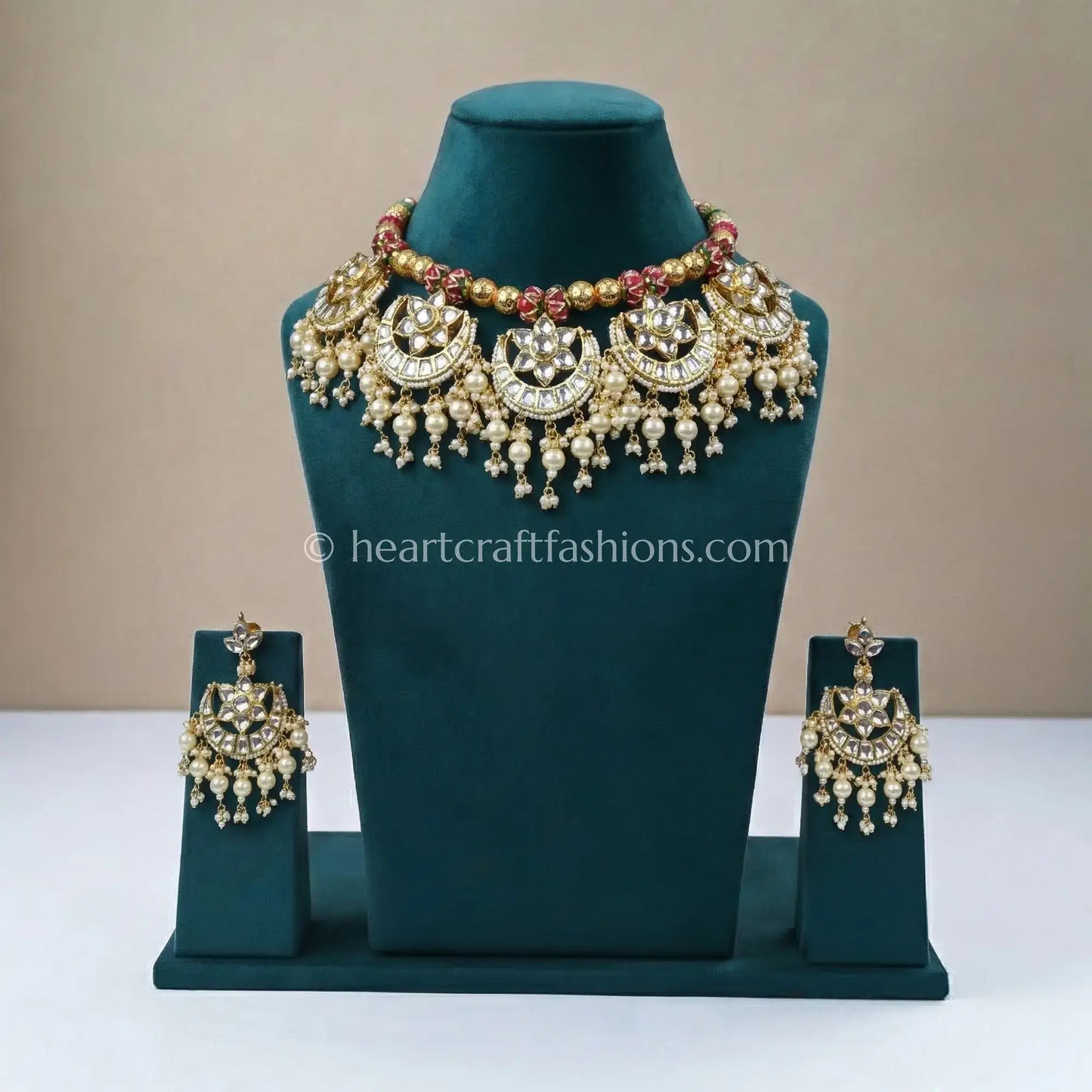 Jadau Pachi Pink & Pearl Traditional Necklace Set