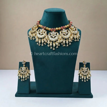 Jadau Pachi Pink & Pearl Traditional Necklace Set