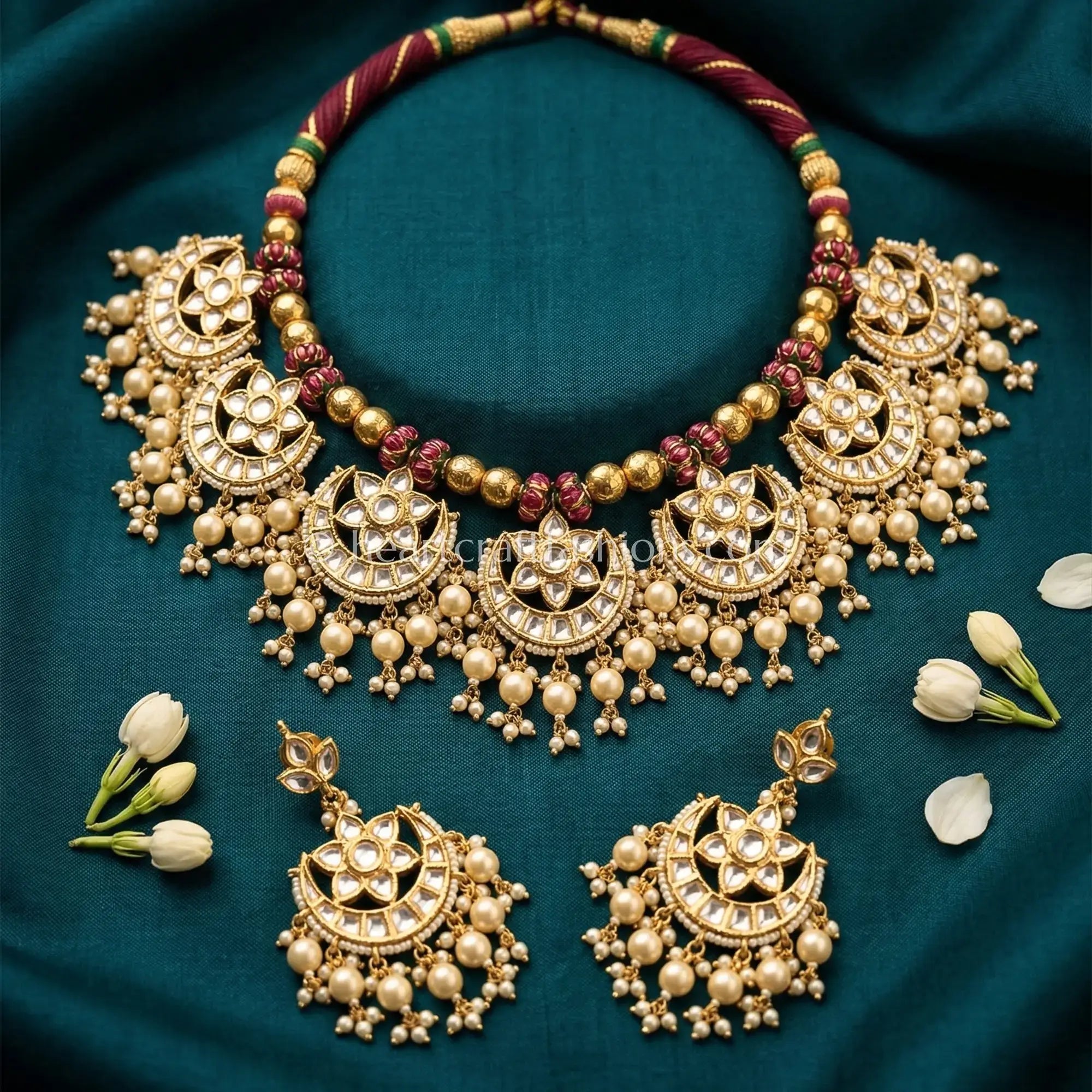 Jadau Pachi Pink & Pearl Traditional Necklace Set