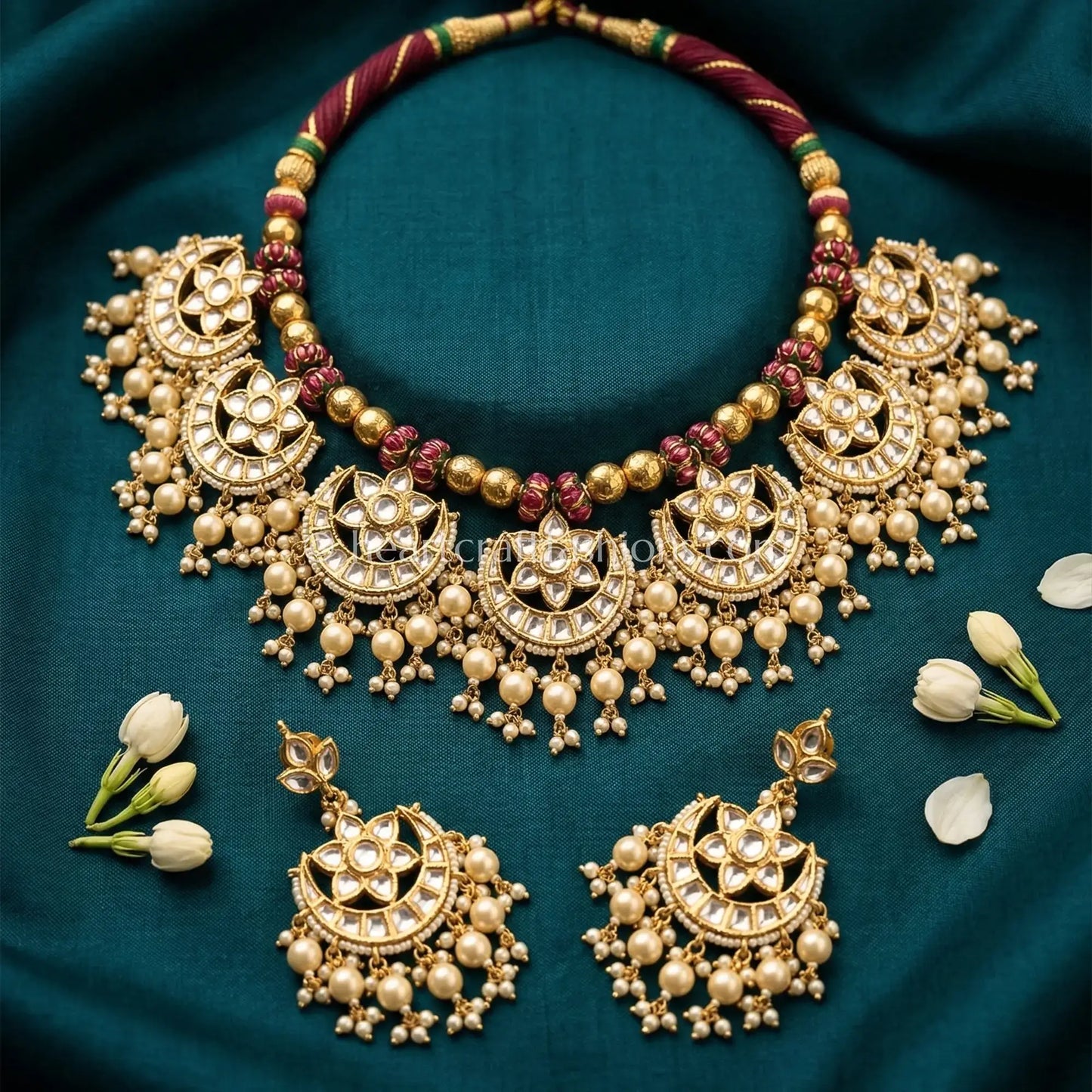 Jadau Pachi Pink & Pearl Traditional Necklace Set