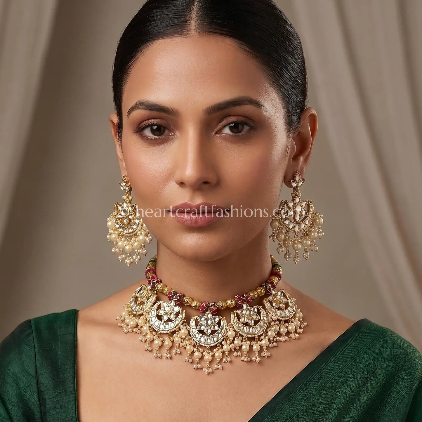 Jadau Pachi Pink & Pearl Traditional Necklace Set