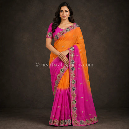 Kesar Rani Ombre Kora Silk Gota Patti Saree
