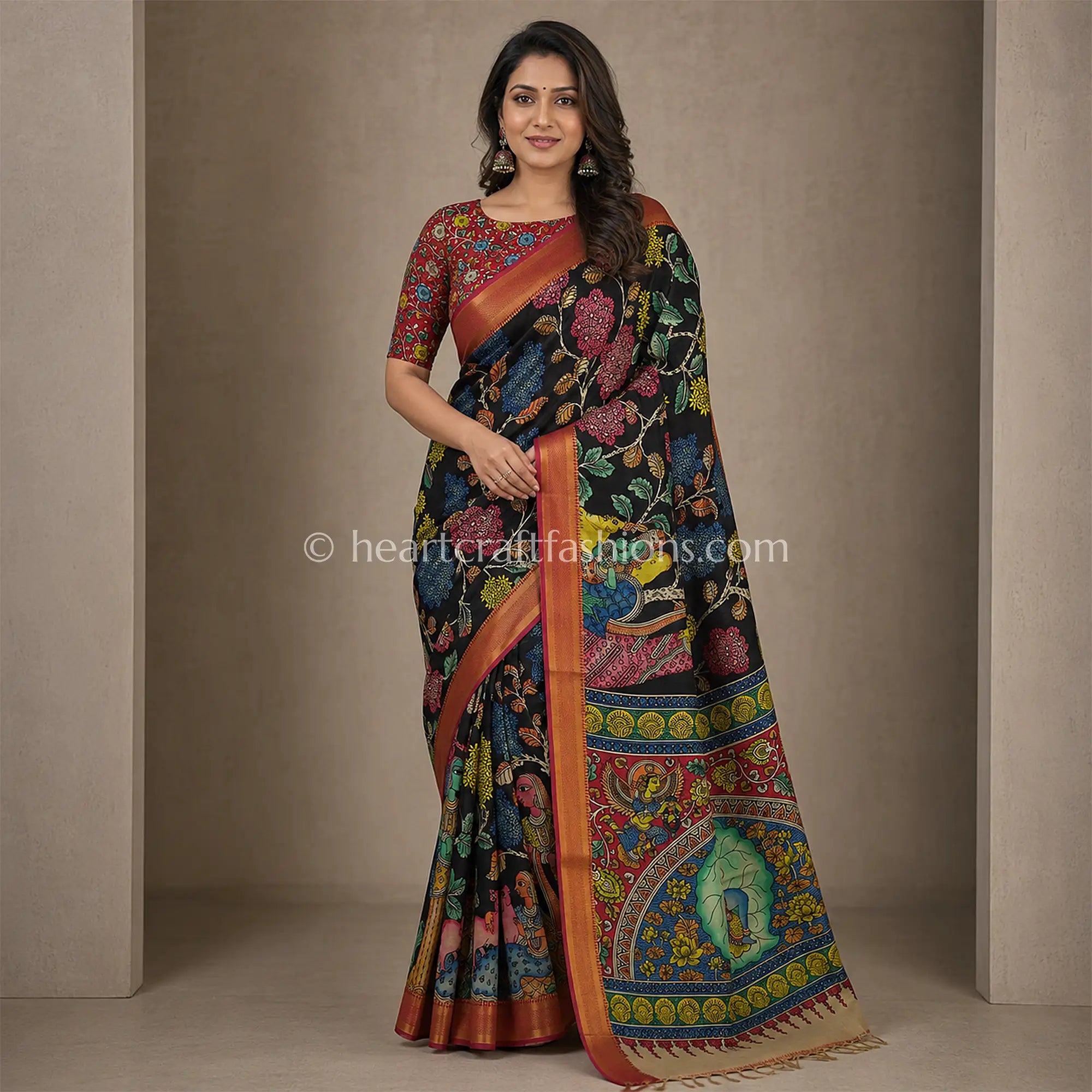 Krishna Pen Kalamkari Bangalore Silk Saree