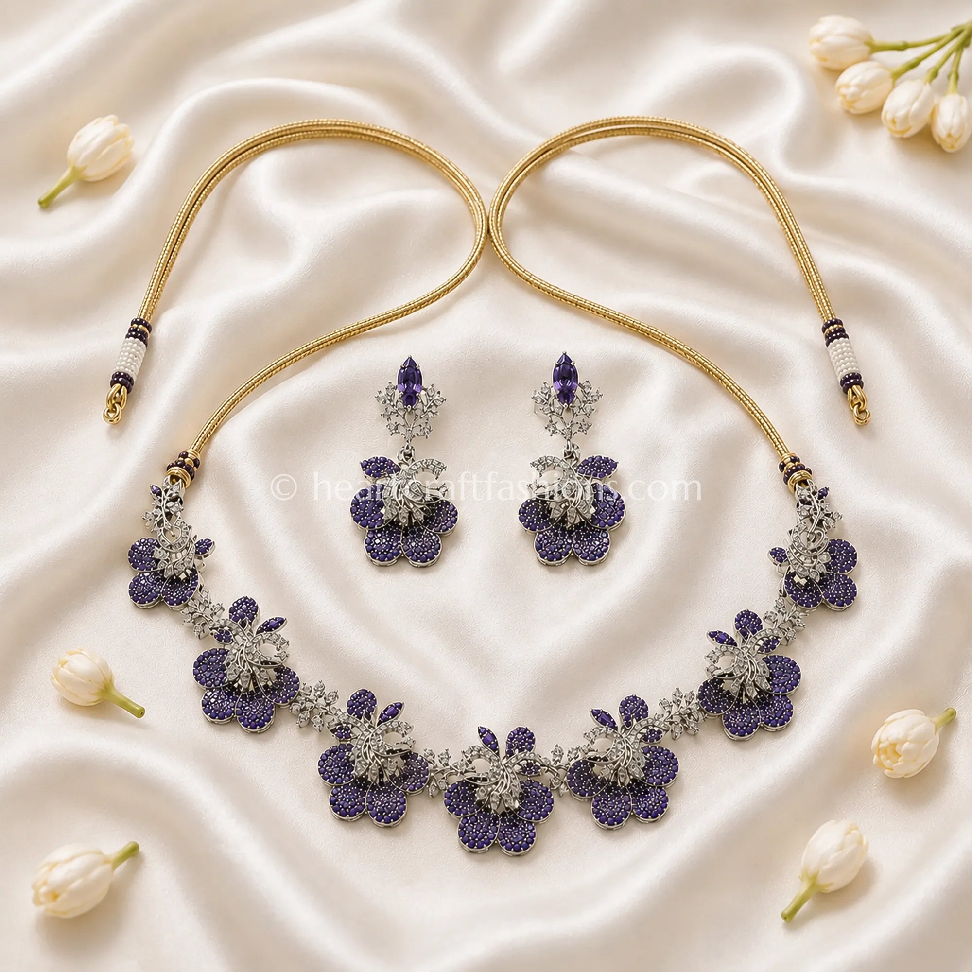 Lavender Purple Pave Floral Choker Set