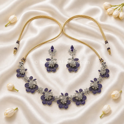 Lavender Purple Pave Floral Choker Set