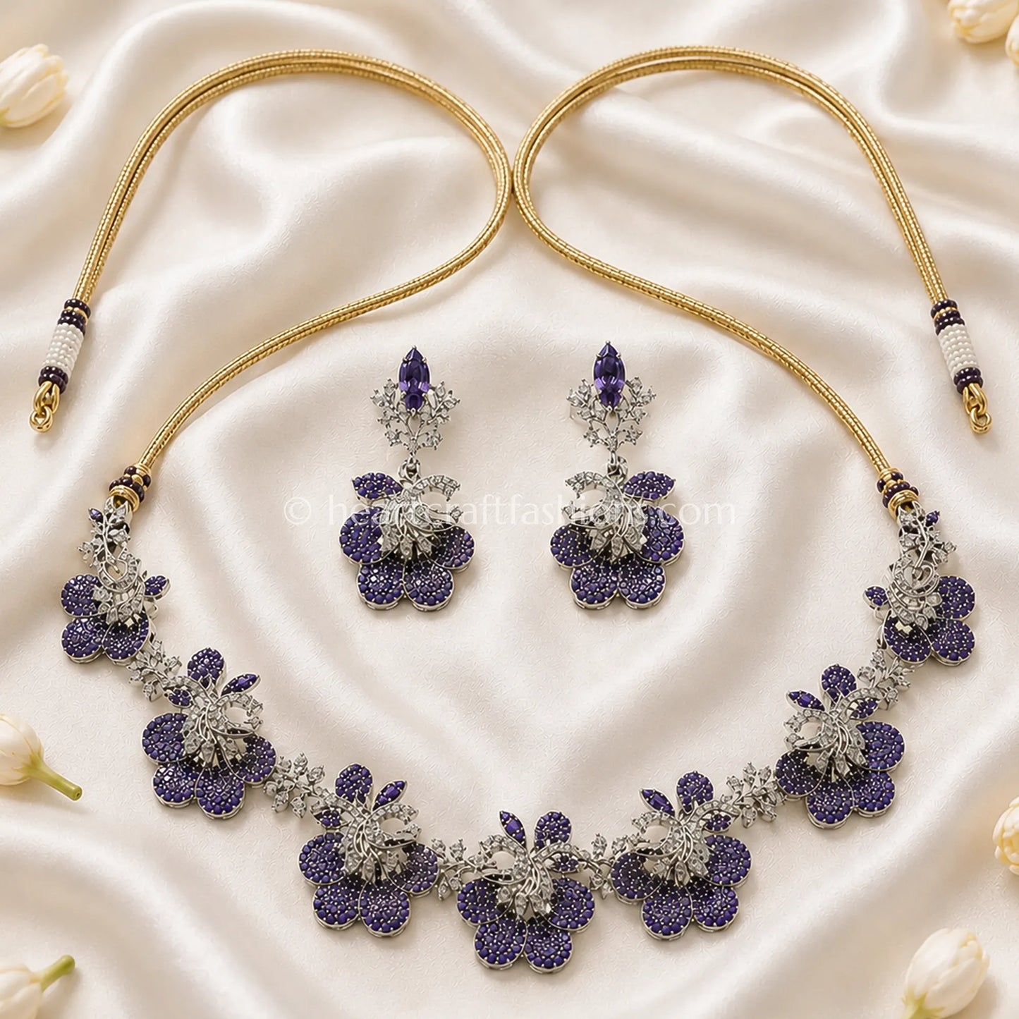 Lavender Purple Pave Floral Choker Set