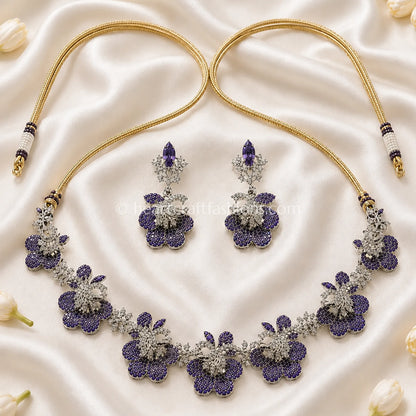 Lavender Purple Pave Floral Choker Set