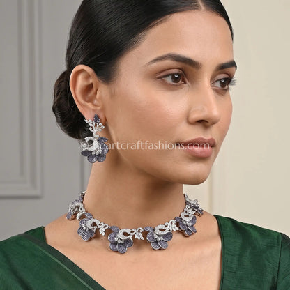 Lavender Purple Pave Floral Choker Set