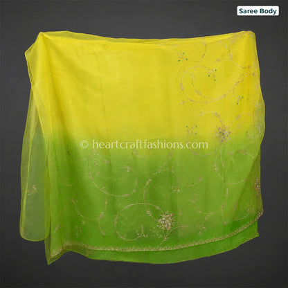 Lime Zest Ombre Kora Silk Pita Handwork Saree