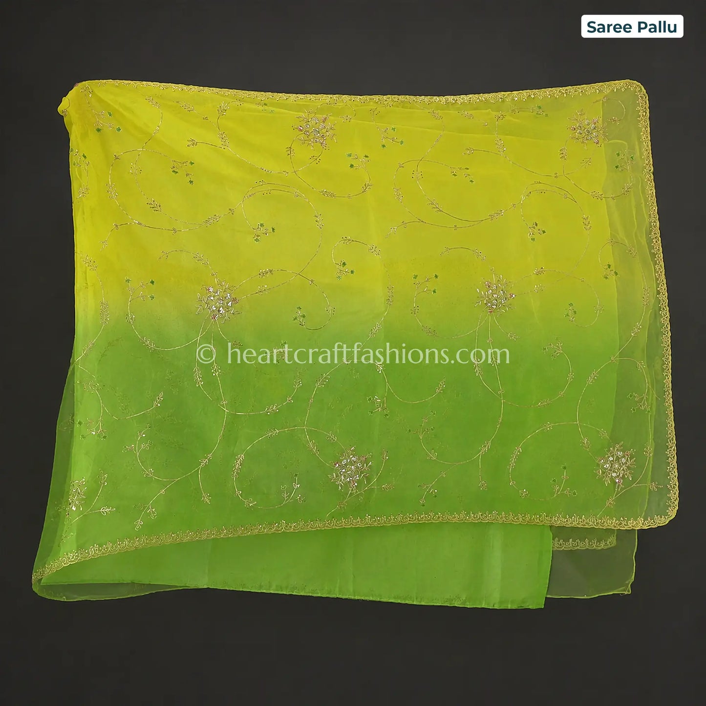 Lime Zest Ombre Kora Silk Pita Handwork Saree