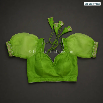 Lime Zest Ombre Kora Silk Pita Handwork Saree