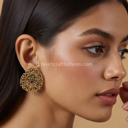 Mayurika Temple Peacock Stud Earrings