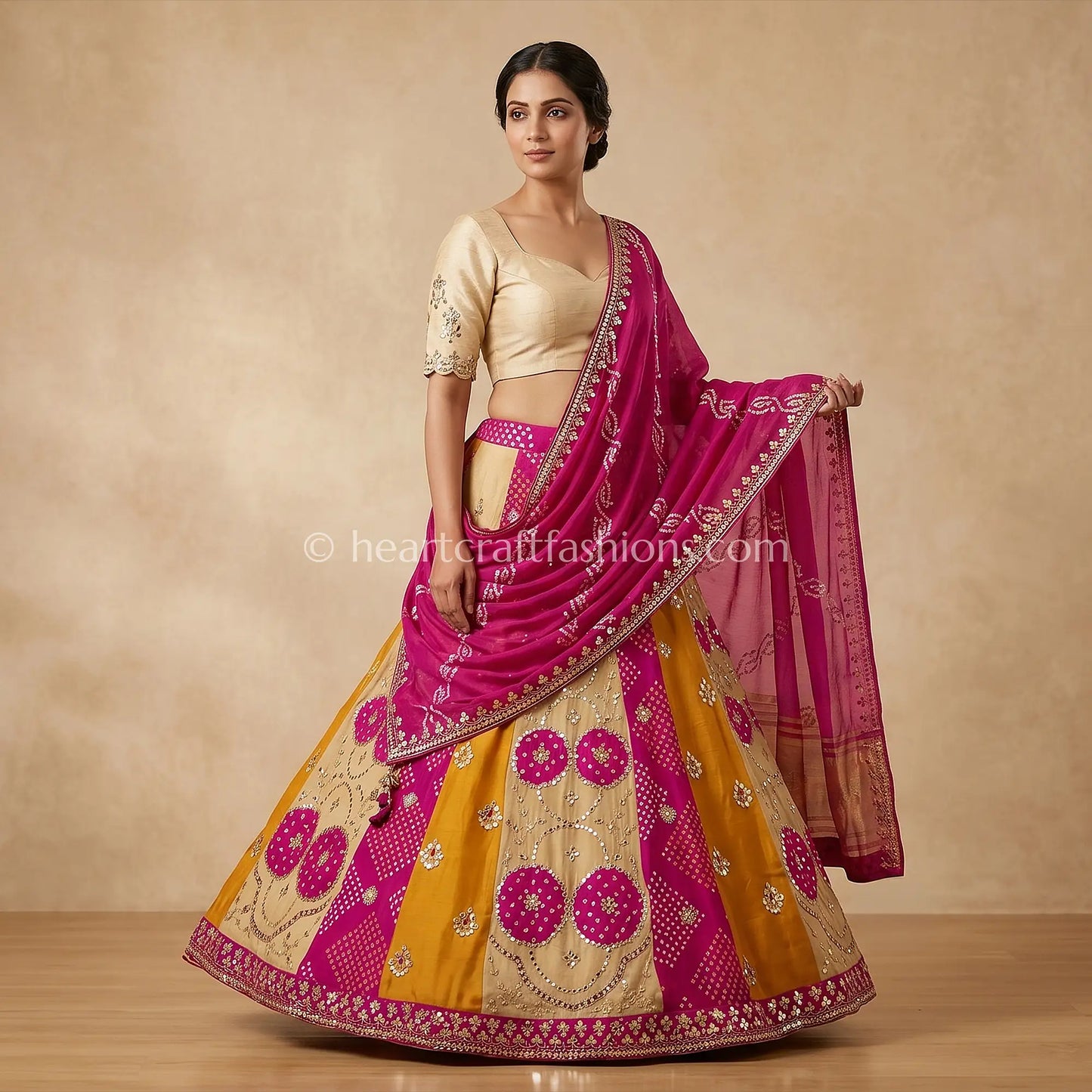 Meera Multi-Color Kali Style Designer Bandhej Lehenga