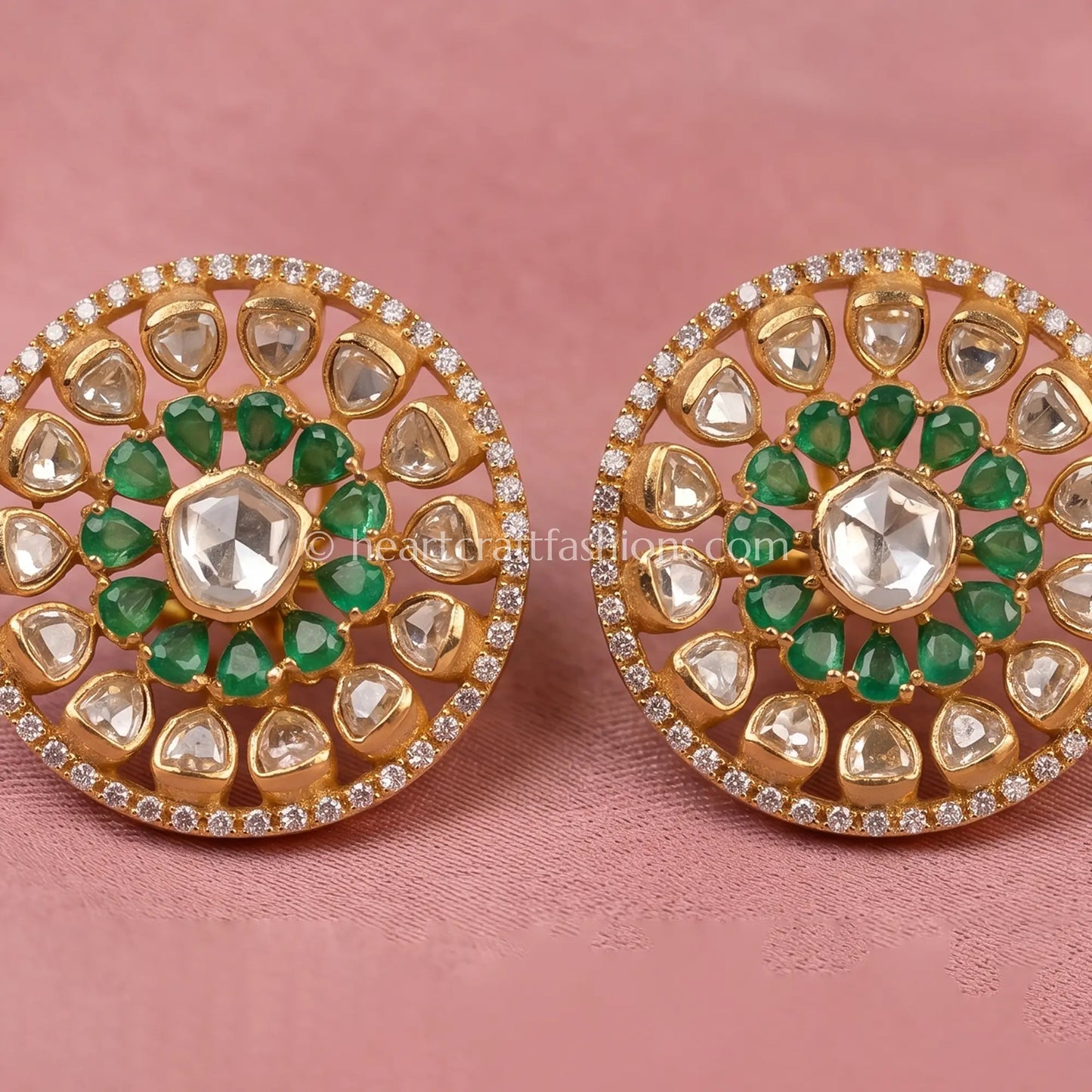 Meher Emerald Moissanite Polki Stud Earrings