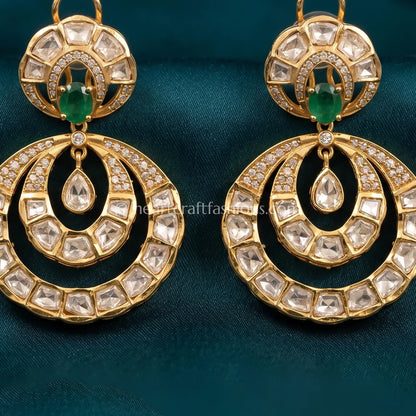Meher Emerald Pachi Kundan Chandbali Earrings