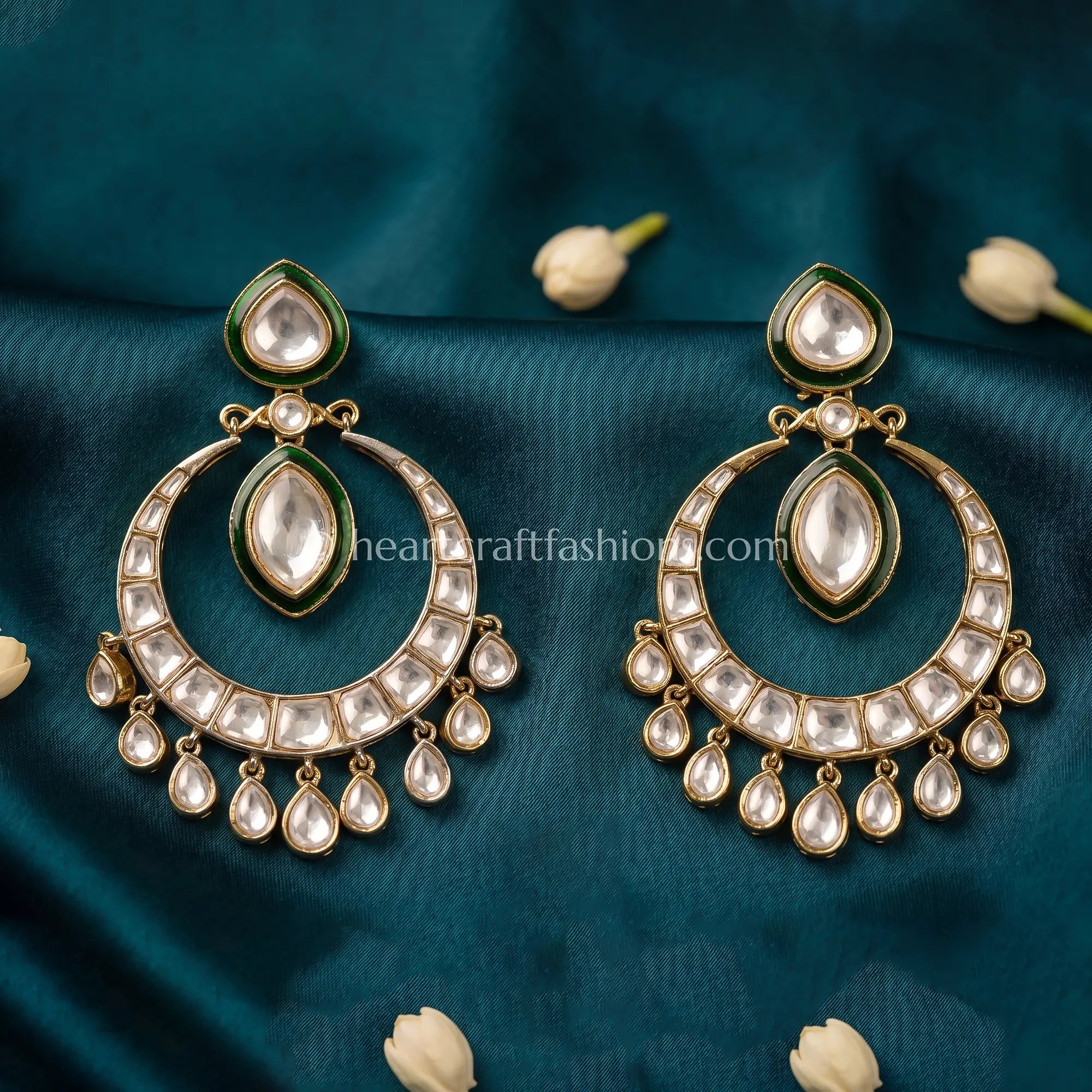 Meher Green Polki Kundan Chandbali Earrings