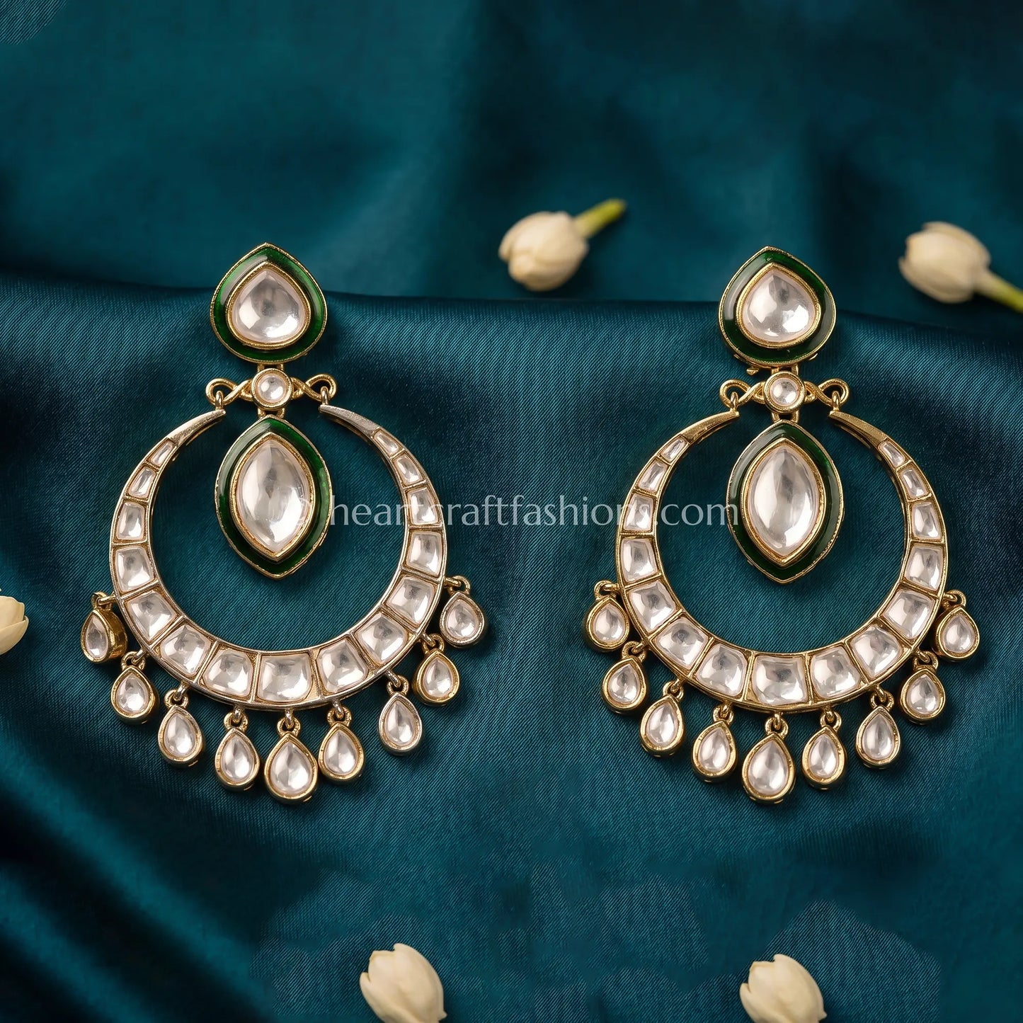 Meher Green Polki Kundan Chandbali Earrings