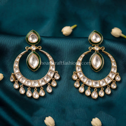 Meher Green Polki Kundan Chandbali Earrings