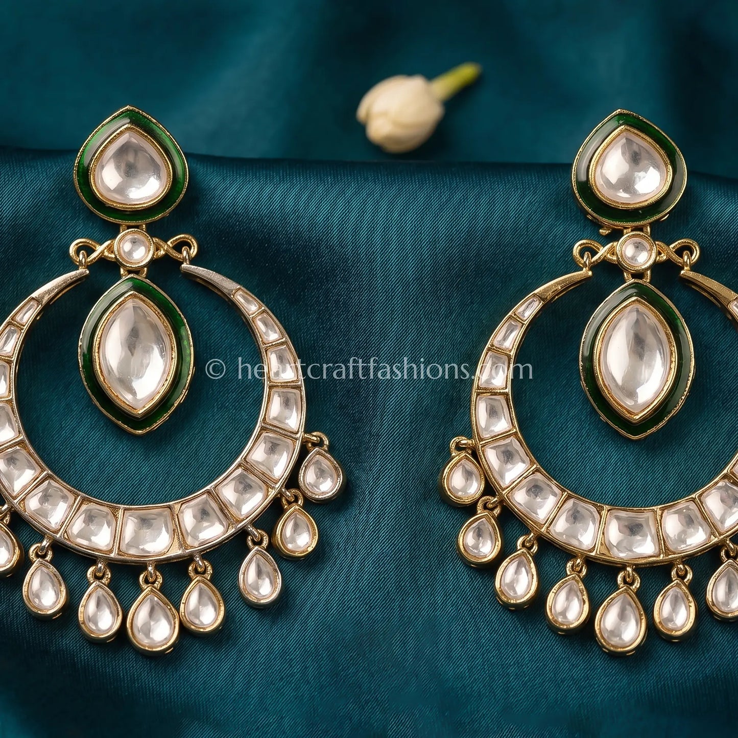 Meher Green Polki Kundan Chandbali Earrings