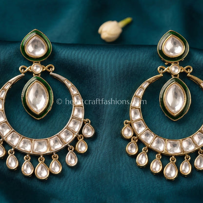 Meher Green Polki Kundan Chandbali Earrings