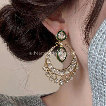 Meher Green Polki Kundan Chandbali Earrings