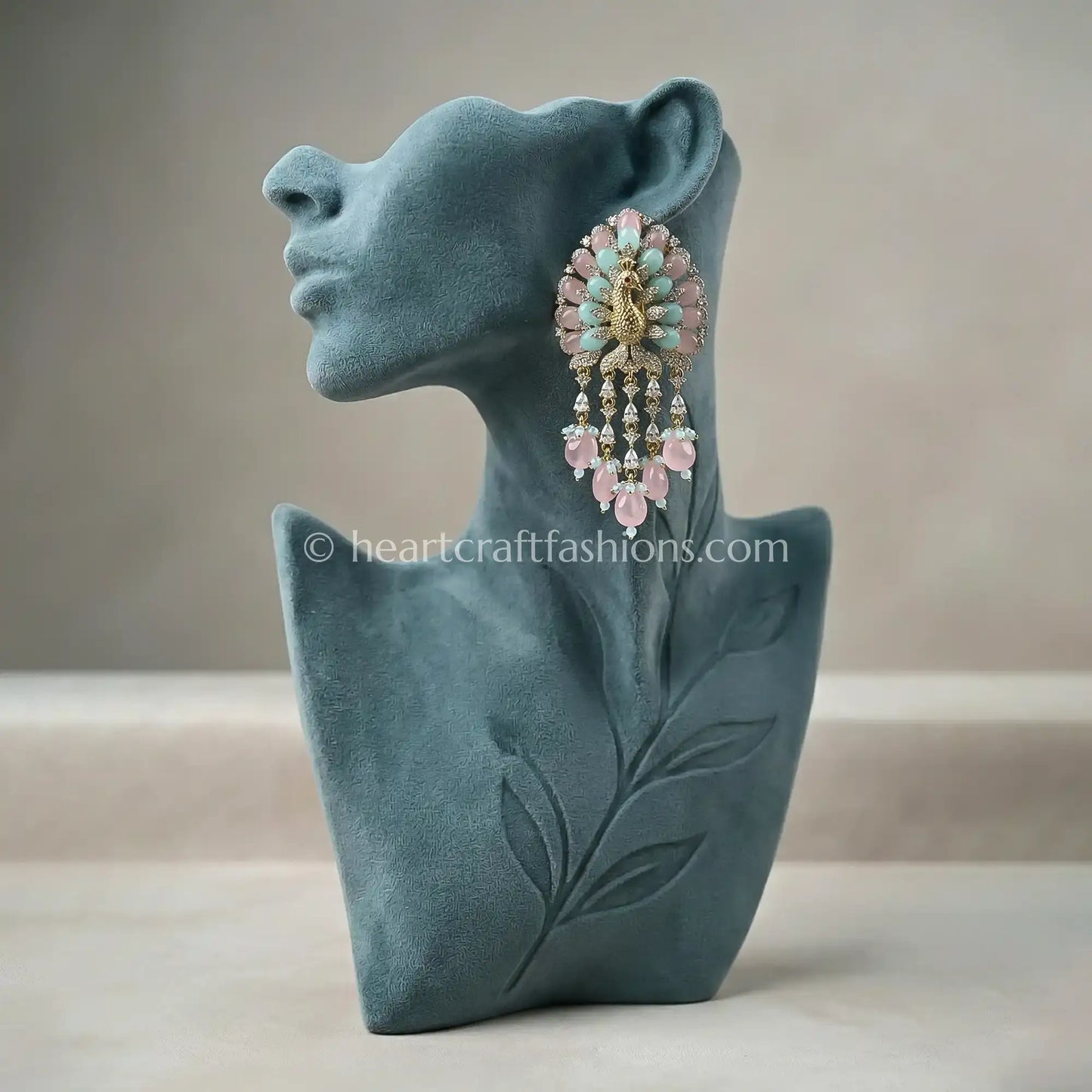 Meher Zircon Floral Drop Earrings – Pastel Pink & Aqua