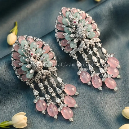 Meher Zircon Floral Drop Earrings – Pastel Pink & Aqua