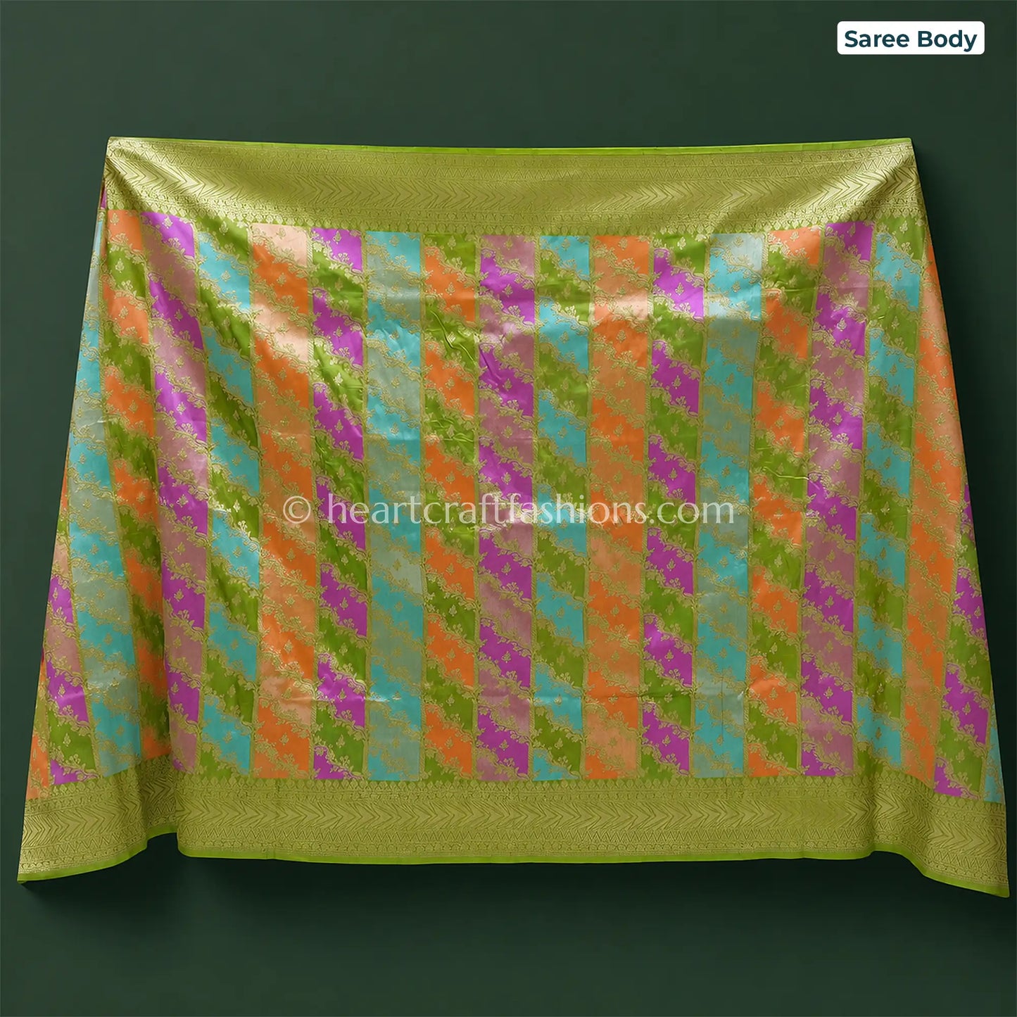 Mehndi Green Pastel Rangkart Pure Katan Banarasi Saree