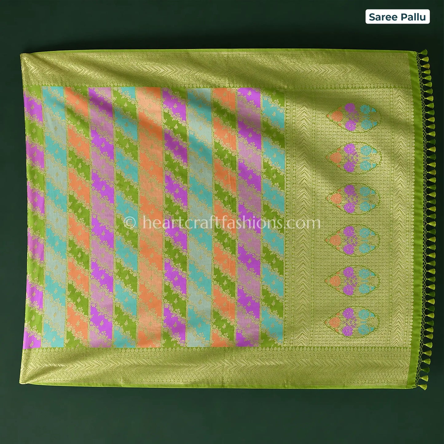 Mehndi Green Pastel Rangkart Pure Katan Banarasi Saree