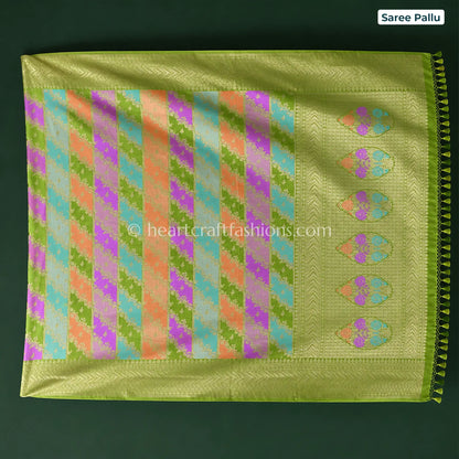 Mehndi Green Pastel Rangkart Pure Katan Banarasi Saree