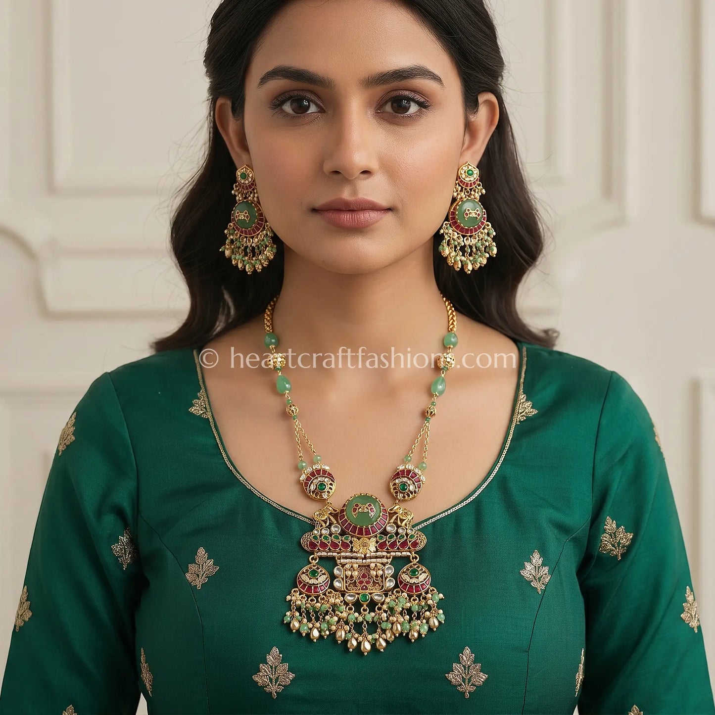 Mehreen Green Heritage Pachi Kundan Rani Haar Set