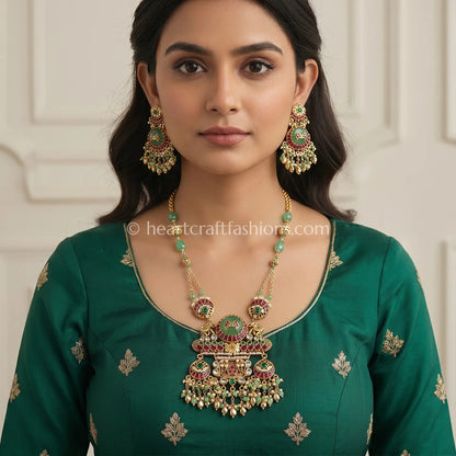 Mehreen Green Heritage Pachi Kundan Rani Haar Set