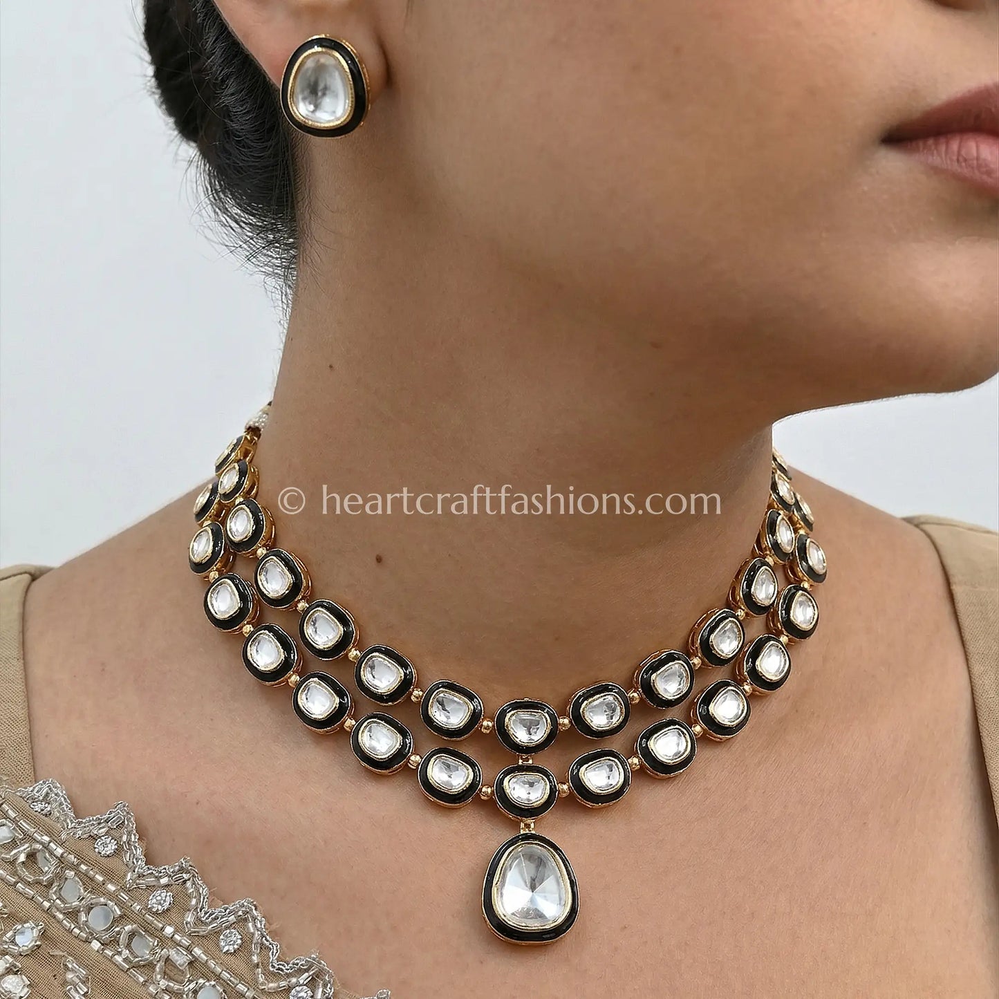 Midnight Glow Uncut Sunehri Kundan Layered Necklace Set