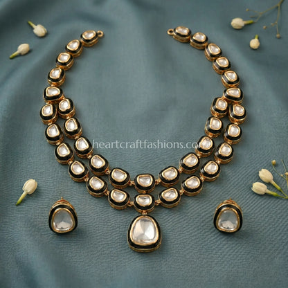 Midnight Glow Uncut Sunehri Kundan Layered Necklace Set
