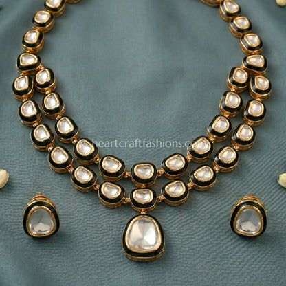 Midnight Glow Uncut Sunehri Kundan Layered Necklace Set