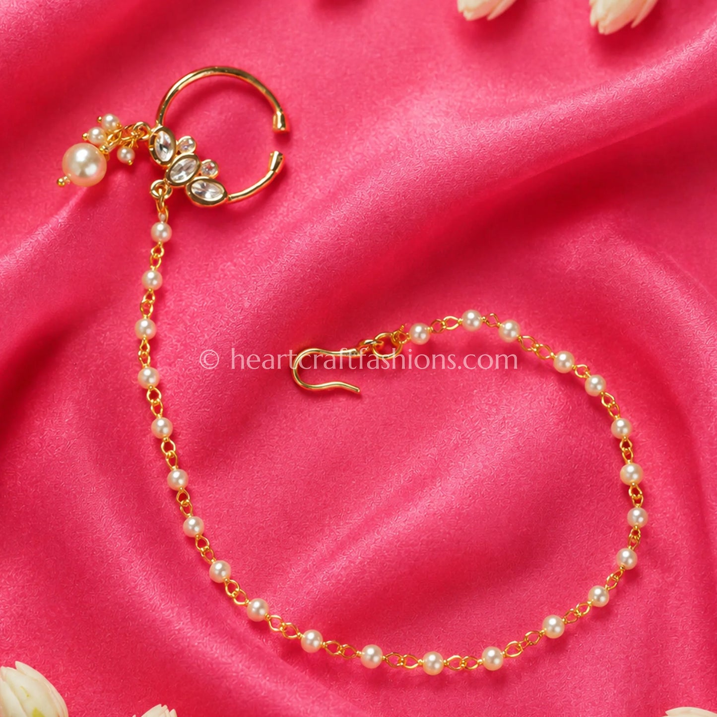 Minimal Clear Floral Sunehri Kundan Ring Nath