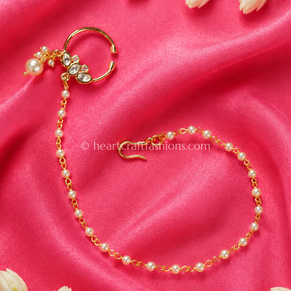 Minimal Clear Floral Sunehri Kundan Ring Nath
