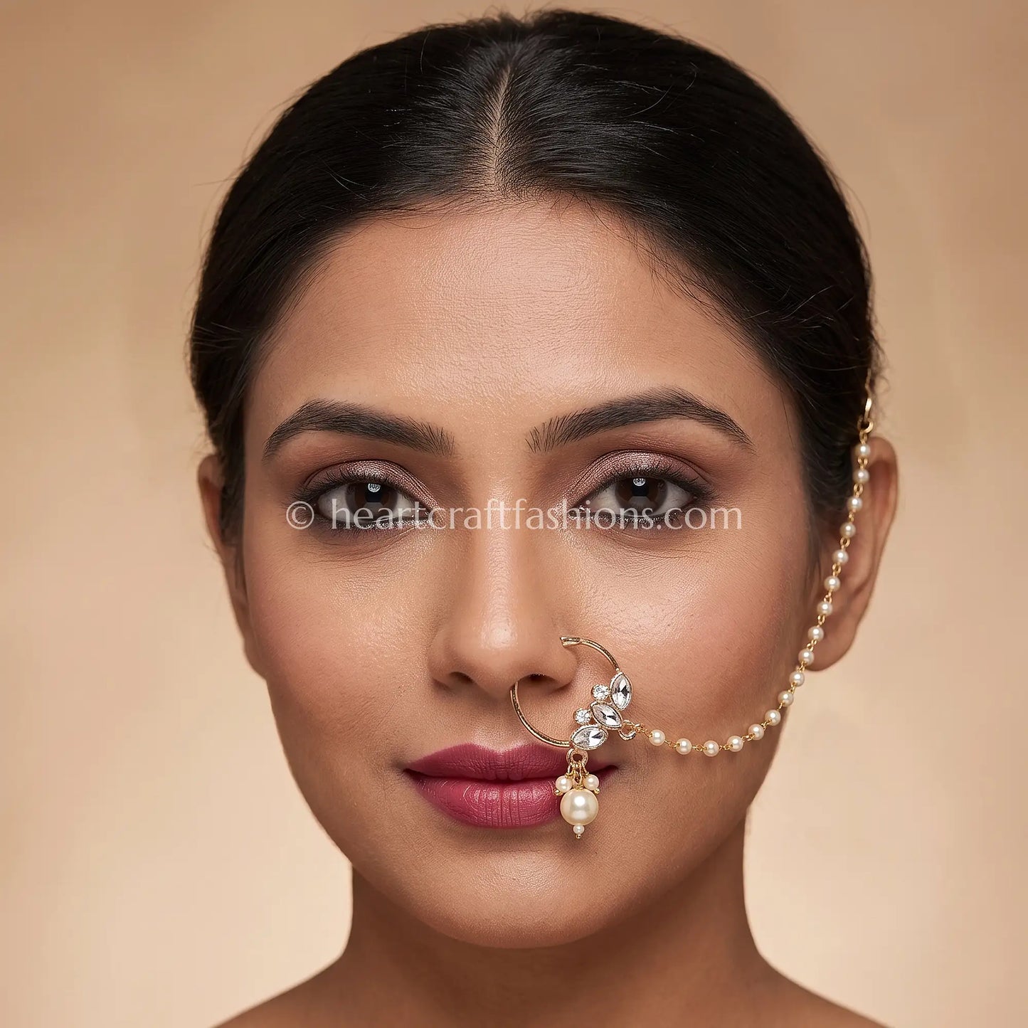 Minimal Clear Floral Sunehri Kundan Ring Nath