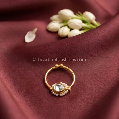 Minimal Clear Teardrop Pachi Kundan Ring Nath