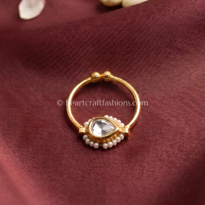 Minimal Clear Teardrop Pachi Kundan Ring Nath
