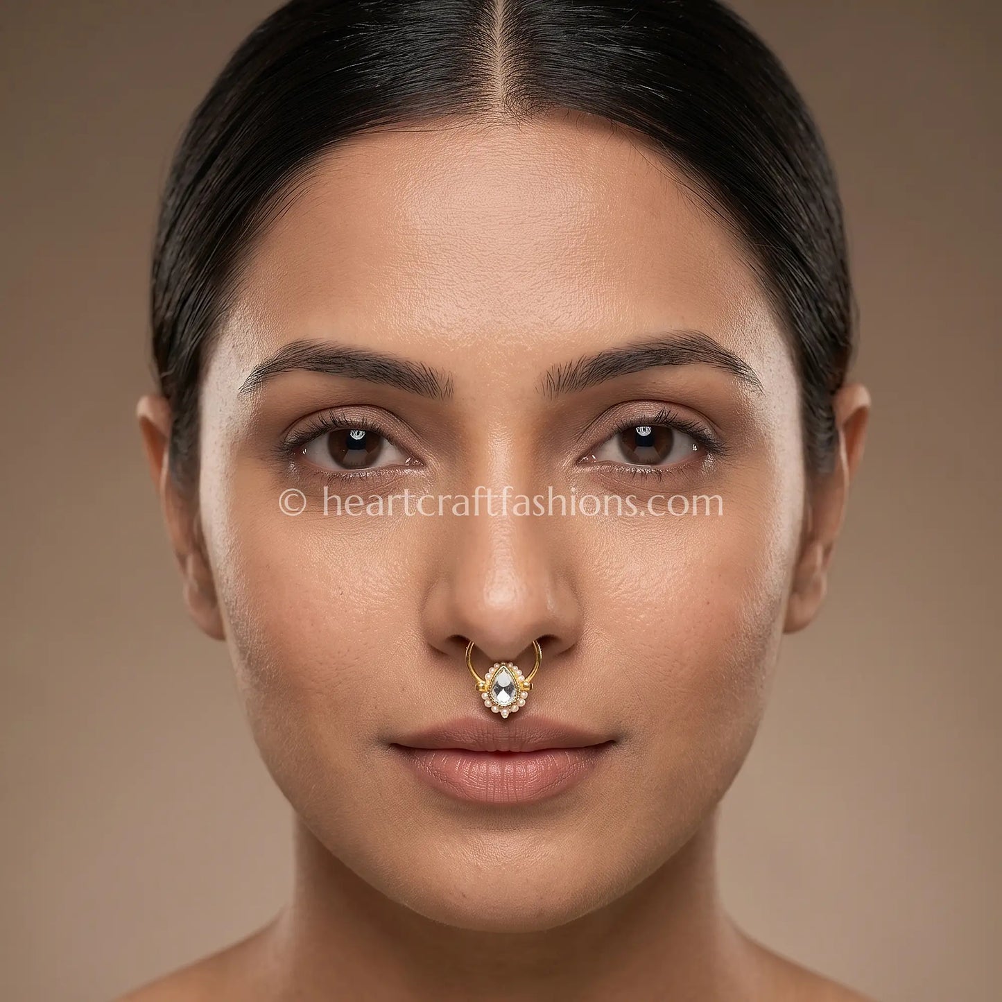Minimal Clear Teardrop Pachi Kundan Ring Nath